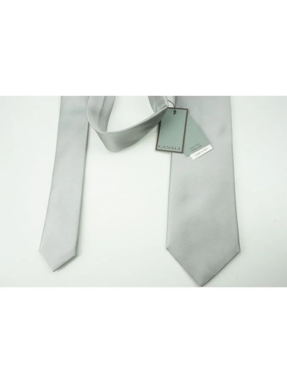 Canali Solid Sateen Stainless Steel Gray 100% Silk Tie Brand New With Tags